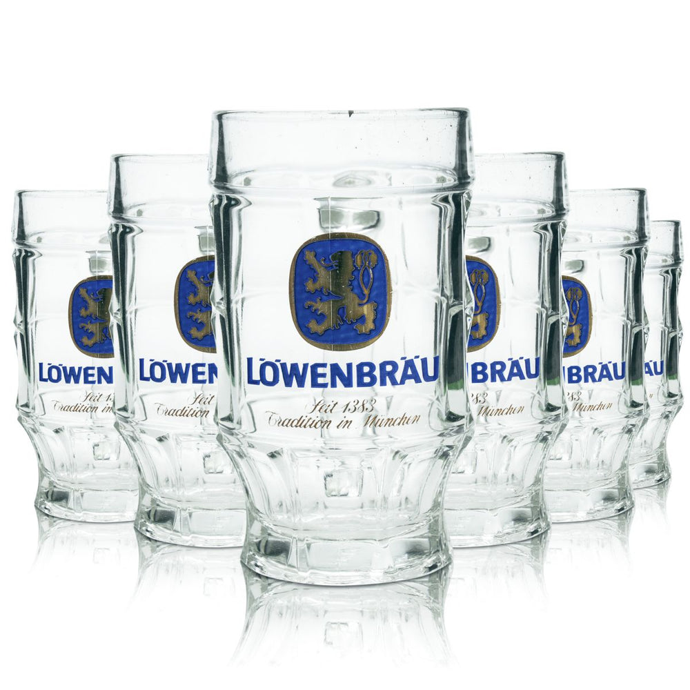 6x Löwenbräu beer glass 0.4l contoured glass beer mug tankard Seidel glasses set brewery