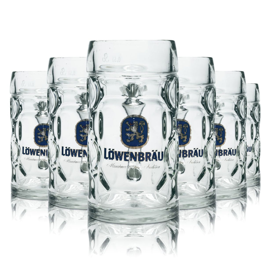 6x Löwenbräu beer glass 0.5l contour beer mug Seidel tankard glass set B-WARE