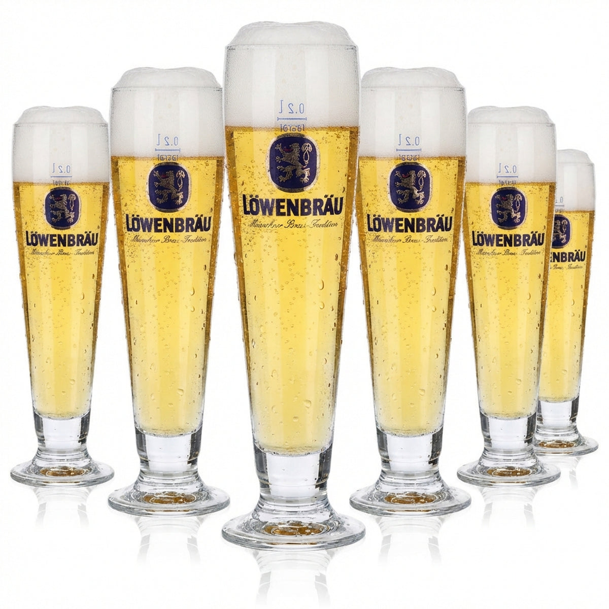 6x Löwenbräu Glass 0.2l Beer Tulip Light Trophy Glass Set Brewery Bavaria Gastro
