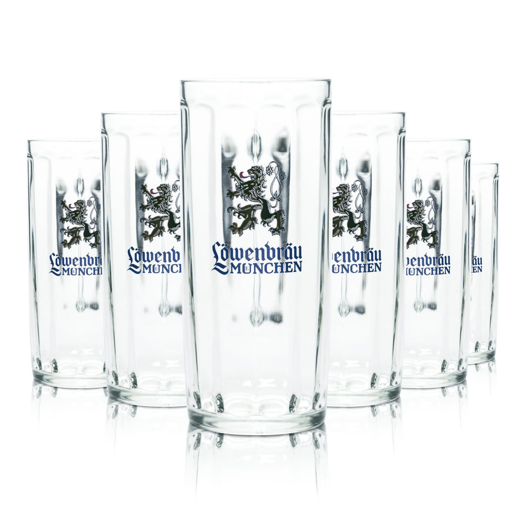 6x Löwenbräu glass 0.5l beer mug tankard glasses brewery Munich catering
