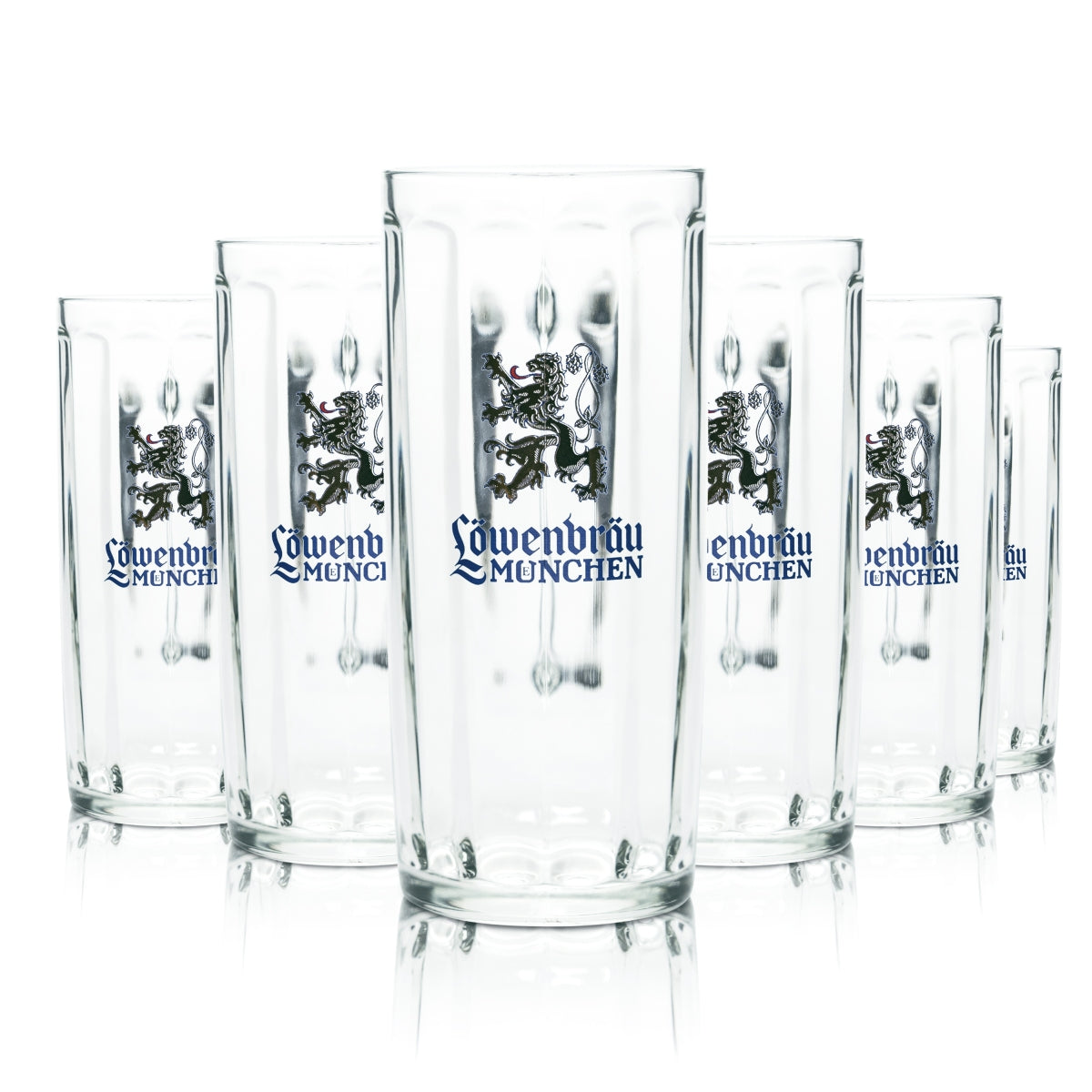 6x Löwenbräu glass 0.5l beer mug tankard glasses brewery Munich catering