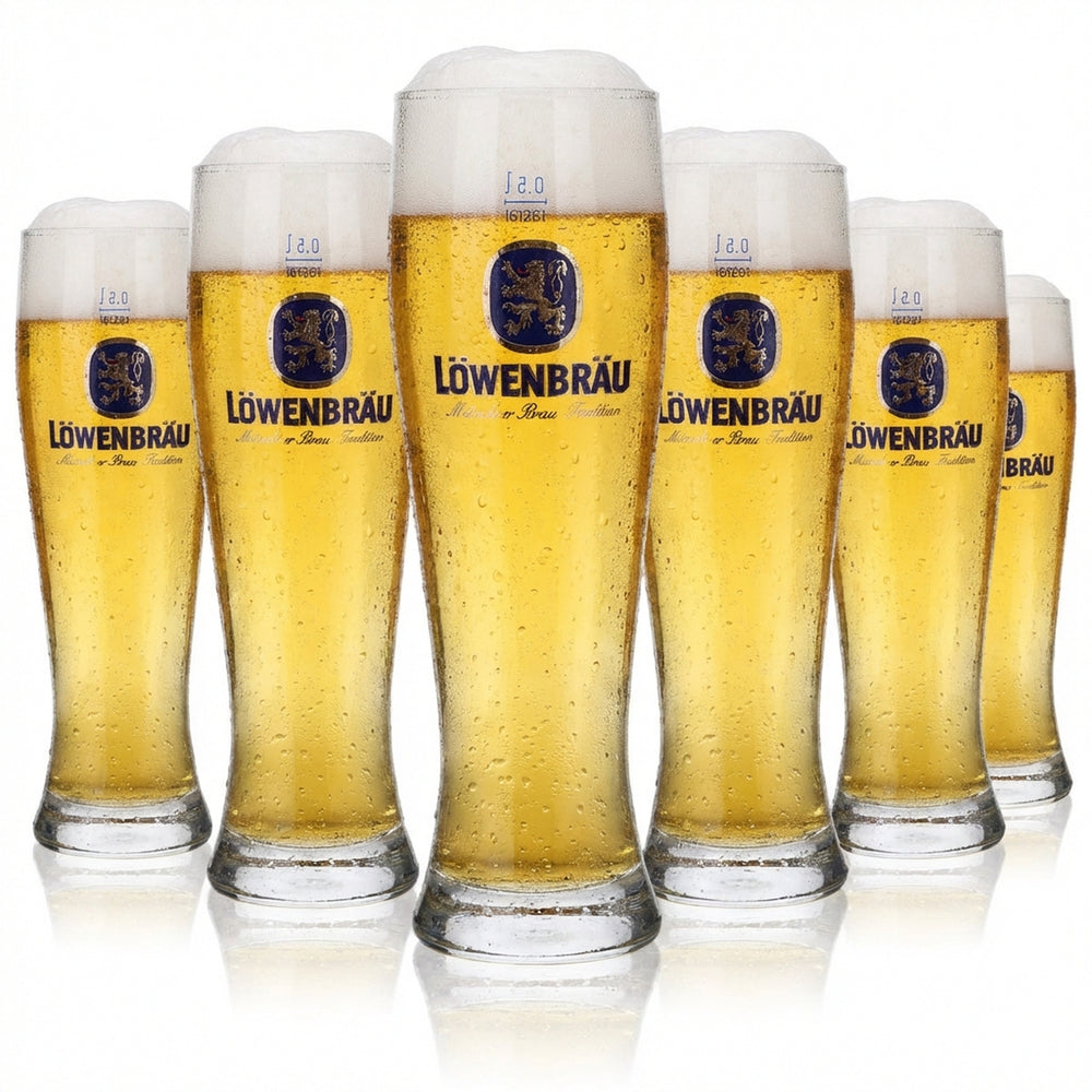 6x Löwenbräu Glass 0.5l Wheat Beer Glass Yeast Wheat Glass Set Brewery Bavaria