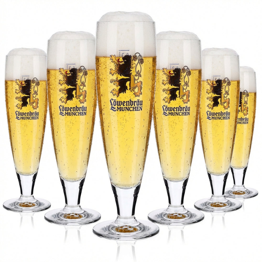 6x Löwenbräu beer glasses, 0.3 l, golden lion Rastal Pegasus