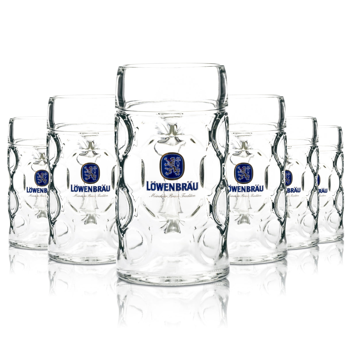 6x Löwenbräu beer mug 1L mug with handle tankard Seidel glasses Bavarian brewery