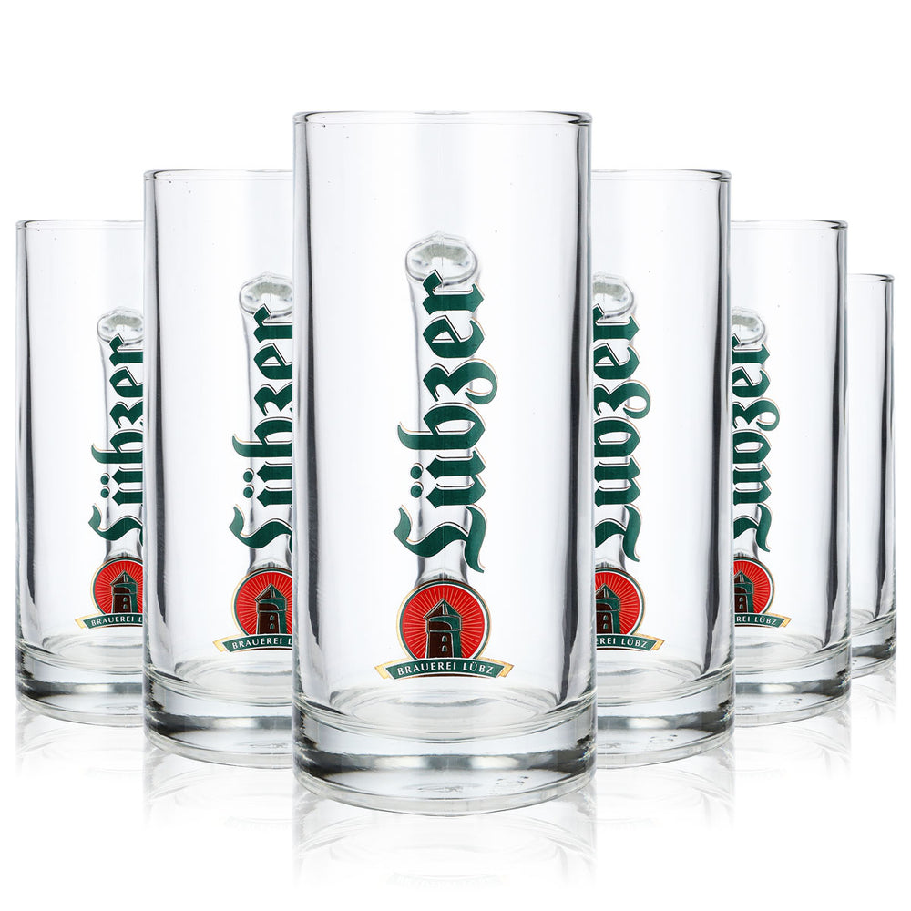 6x Lübzer Beer Glass Beer Mug Seidel Brewery Lübz Clear 0.5l Berna 500