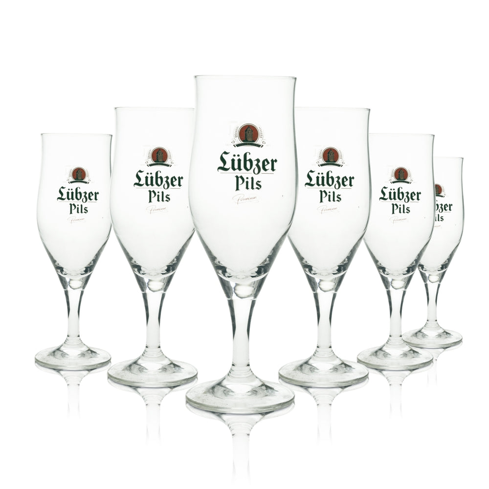 6x Lübzer Pils Beer Glass Trophy 0.3l Ritzenhoff Glasses Tulip Stemmed Glass Brewery