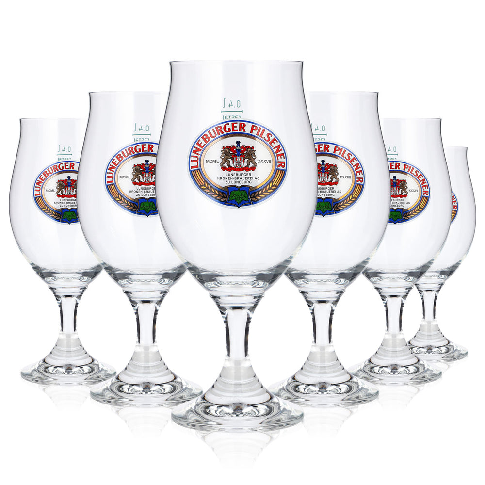 6 Lüneburg Pilsner Beer Glasses, 0.4 L, Tulip-Shaped, Rastal Beer Glasses