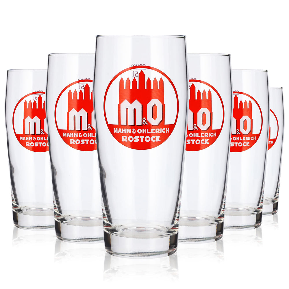6 Mahn & Ohlerich Beer Glasses, 0.5 L, Red Logo, "sahm Rostock"