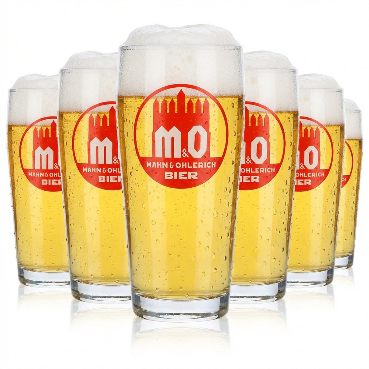 6x Mahn & Ohlerich beer glasses, 0.3 l, Willi-Becher logo in orange Sahm