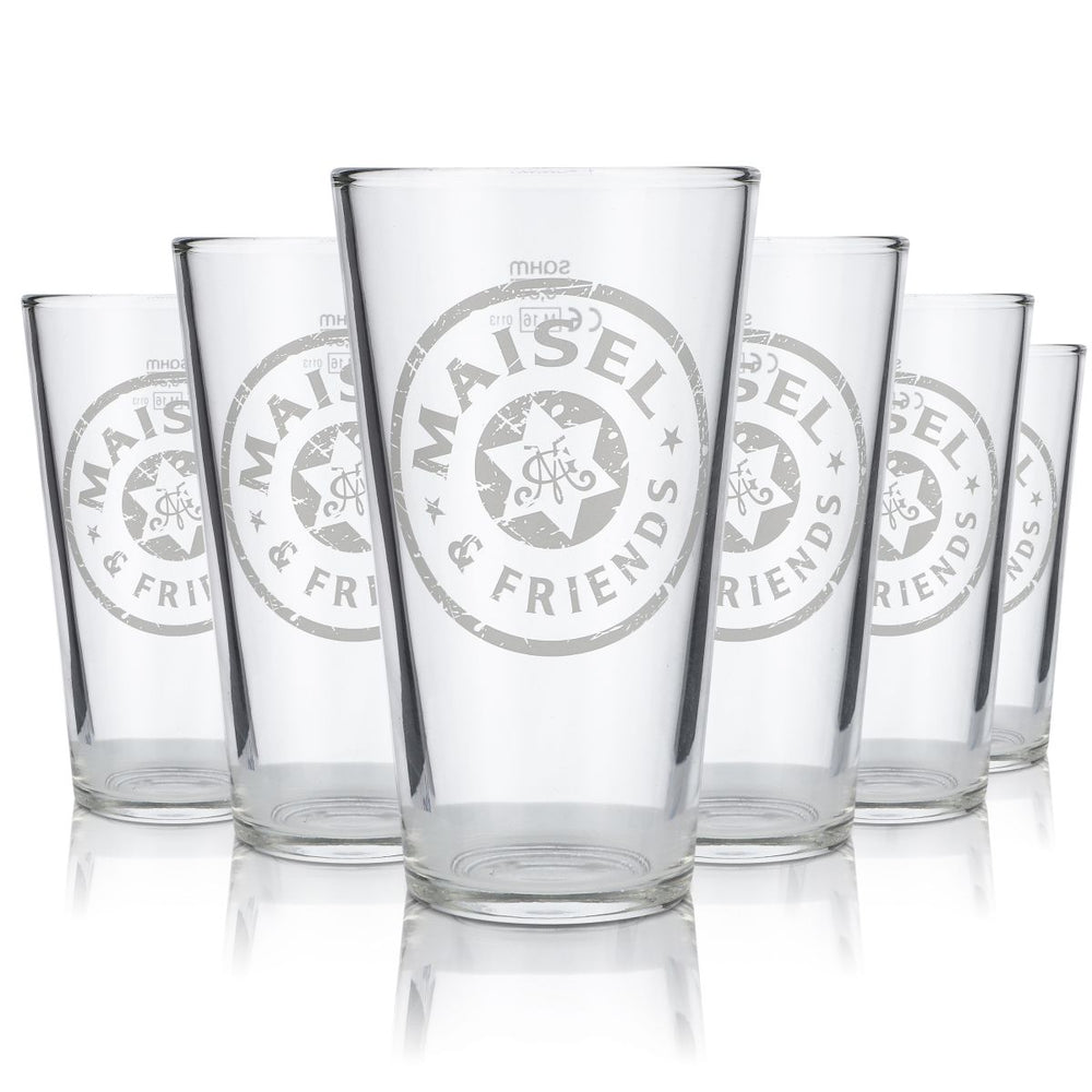 6x Maisels glass/glasses Wheat beer glass Willi mug 0.3l "M & F" White