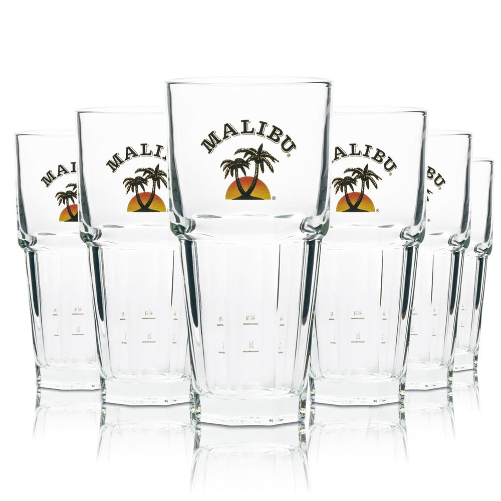 6x Malibu liqueur long drink glass 36cl
