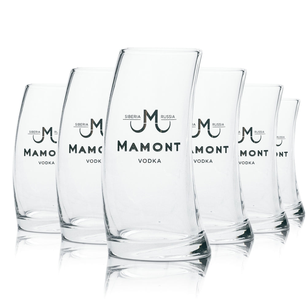 6x Mamont Vodka Glass 0.1l Curved Stamper Short Shot Long Drink Glasses Russia