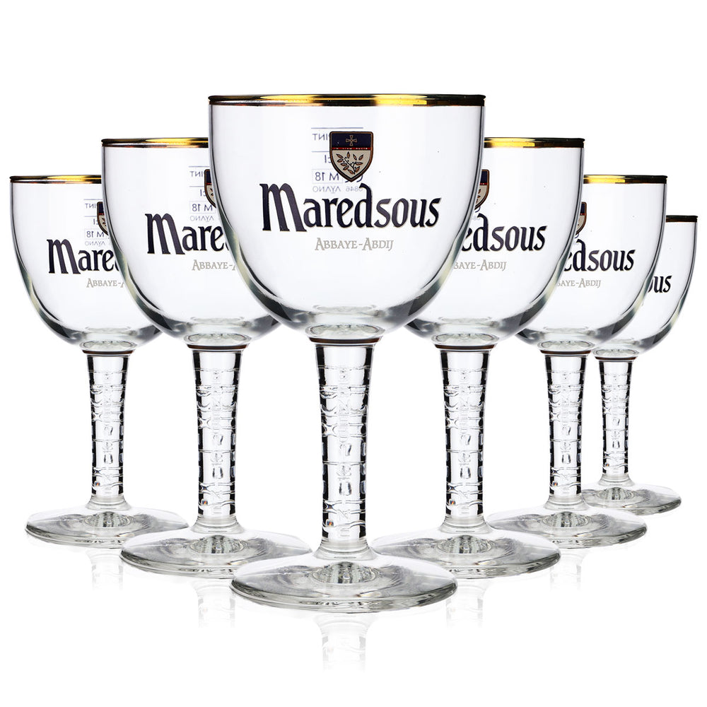 6x Maredsous Beer Abbaya Glass Beer Glasses 0.25l Goblet Gold Rim