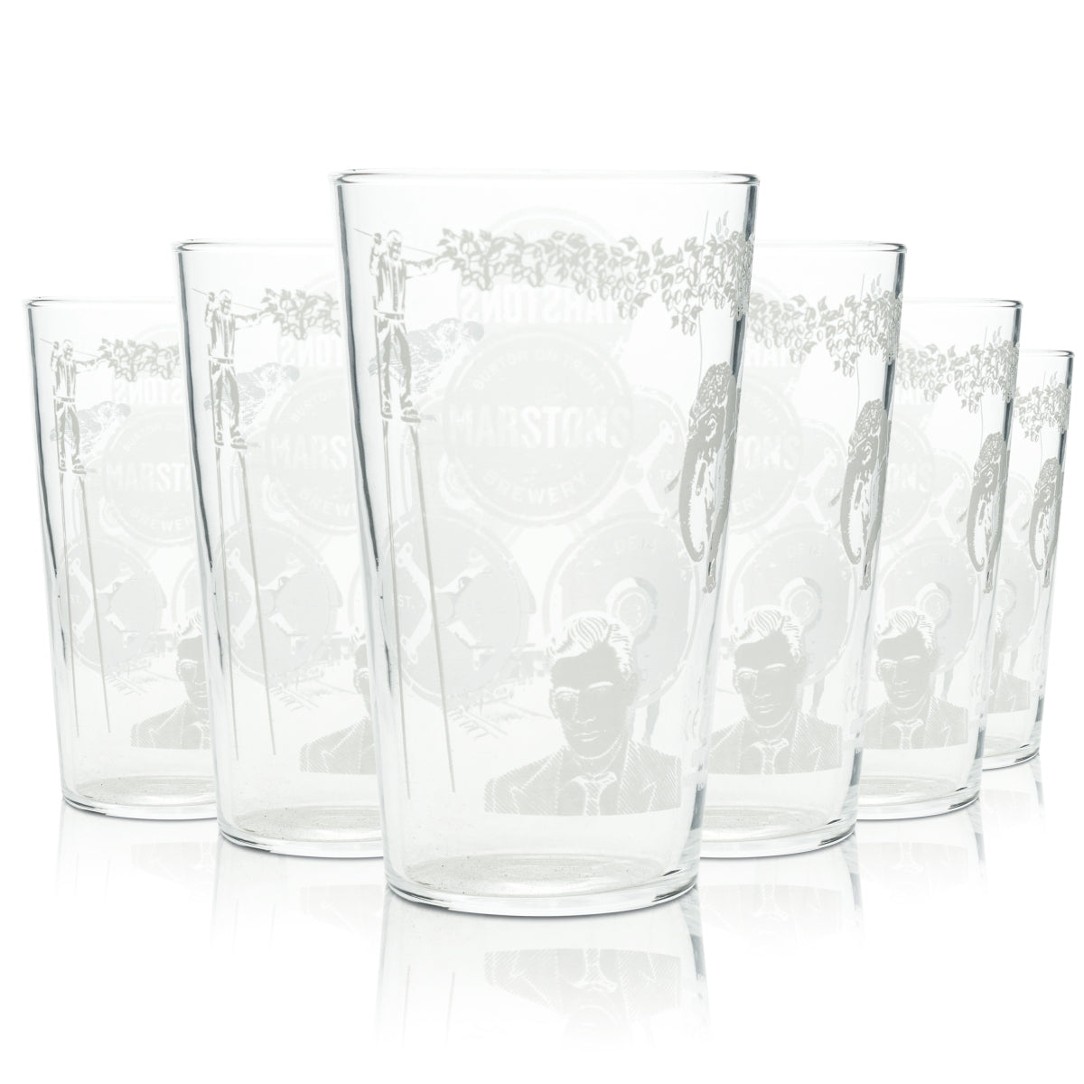 6x Marston's Beer Glass 0.5l Mug Pint Engraved Glasses English Beer Willi Cup