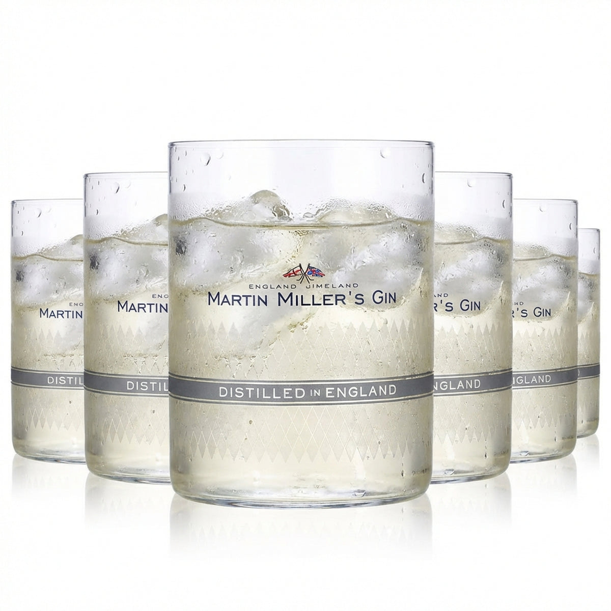 6x Martin Miller's Gin Glass 0.46l Tumbler Gin Glasses Satin Finish Pattern