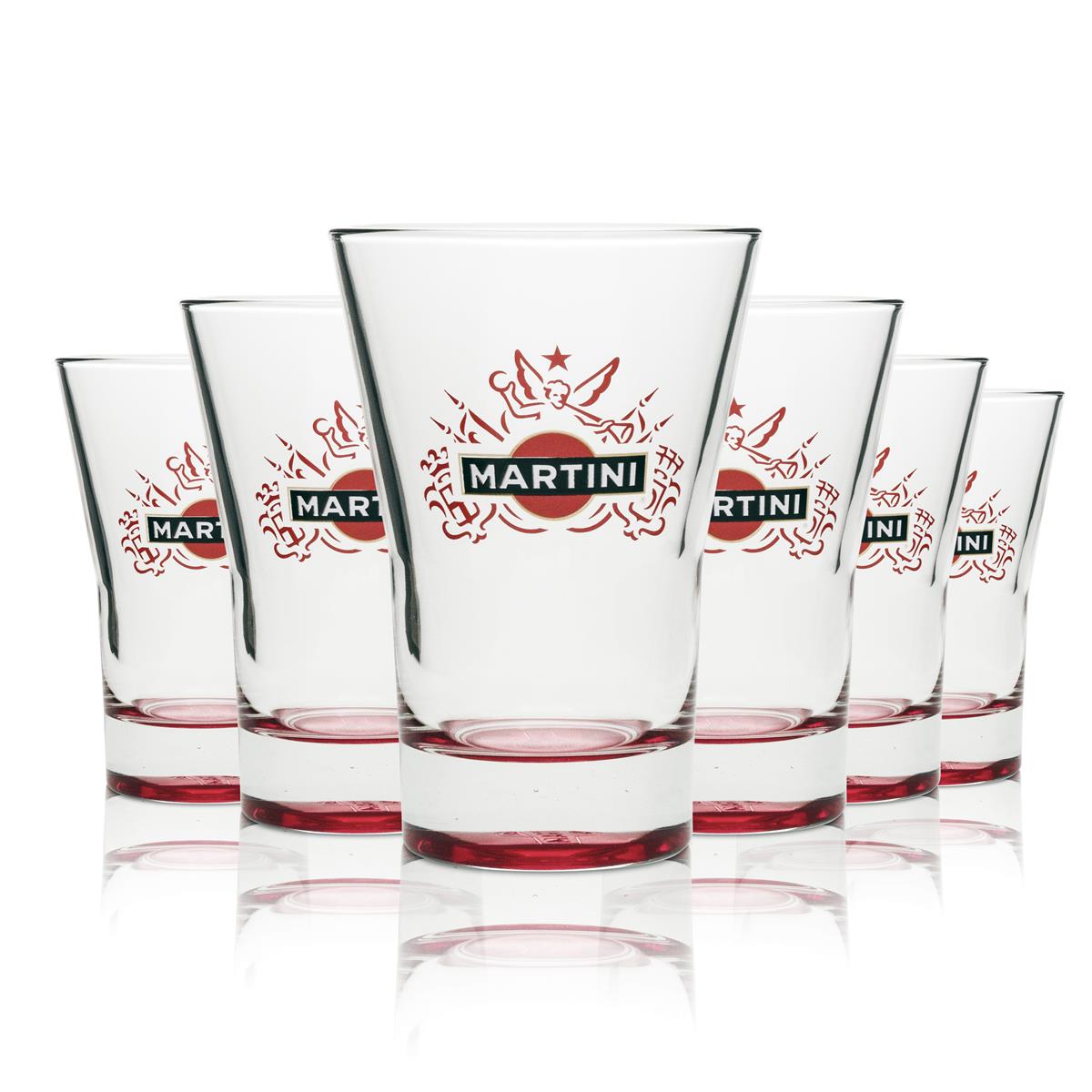 6x Martini Vermouth Glass Tumblers 31cl red base