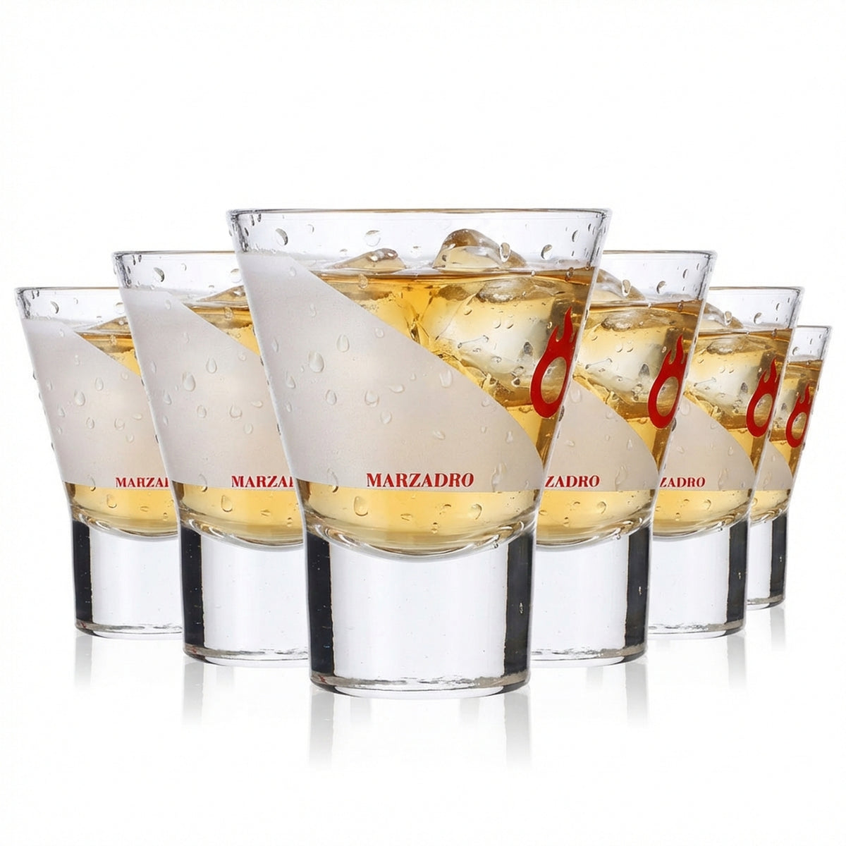 6x Marzadro Grappa Glass Tumblers/Mugs 4cl Red Logo