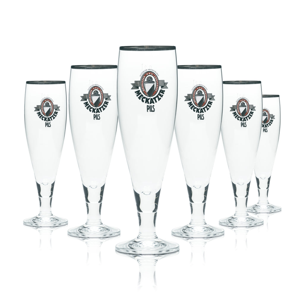 6x Meckatzer beer glass 0.2 l tulip trophy pilsner glasses with silver rim, Allgäu Brewery
