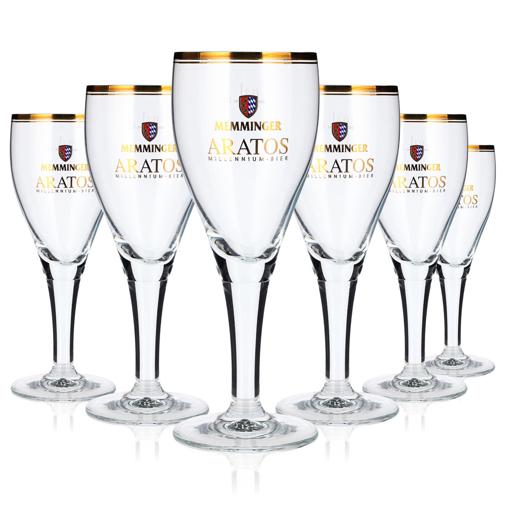 6 Memminger Beer Glasses, 0.2 L, Gold-Rimmed Rastal Harzer (Set of 6)