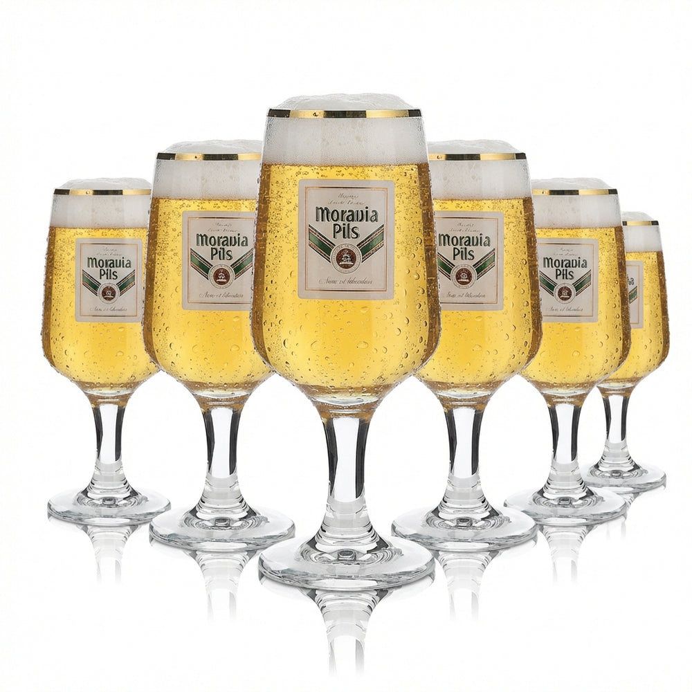 6x Moravia Glass 0.2l Gold Rim Cup Beer Glass Set Brewery Gastronomy