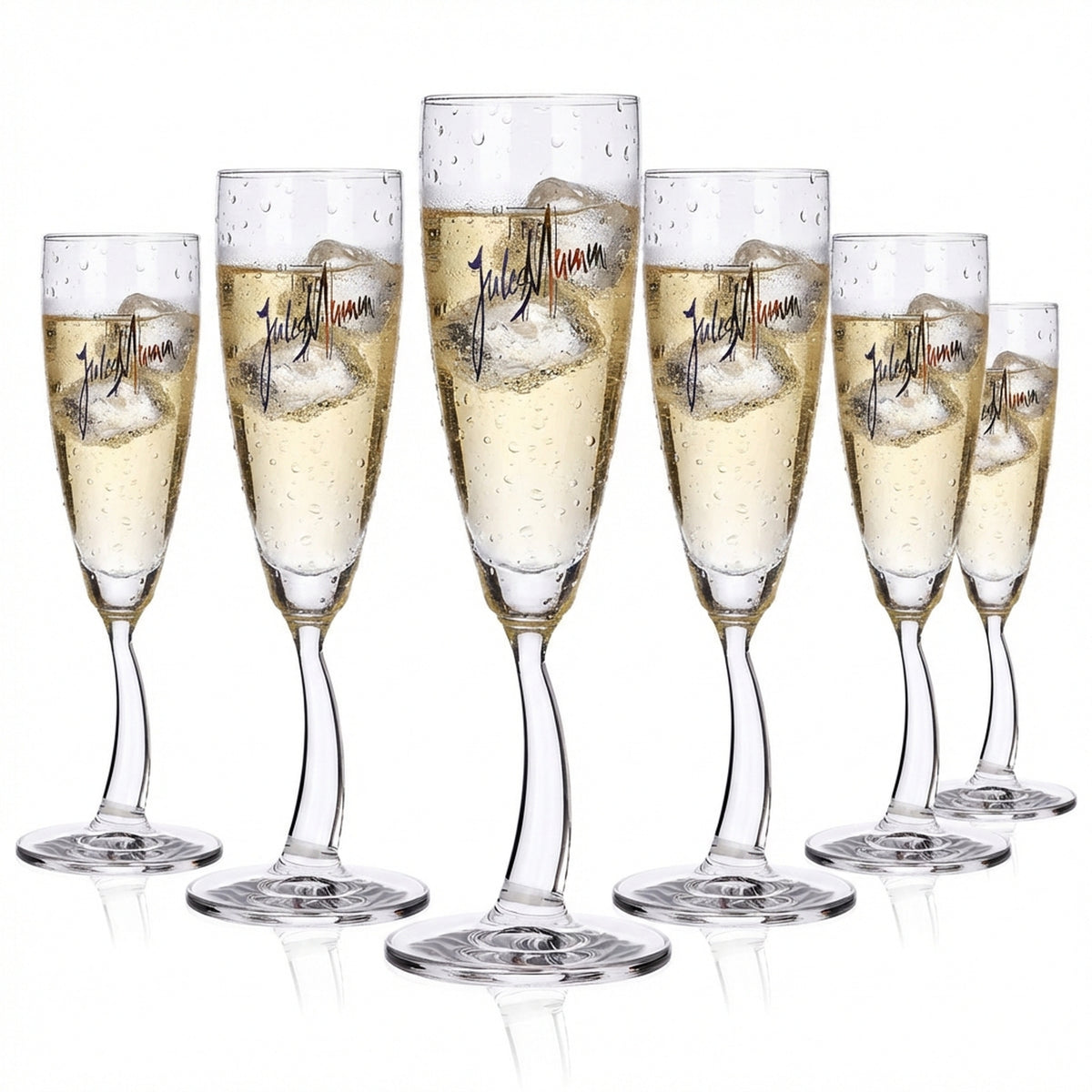 6x Mumm Jules Sparkling Wine Glass 0.1l Sparkling Wine Goblet Designer Glass Curved Stem Rastal