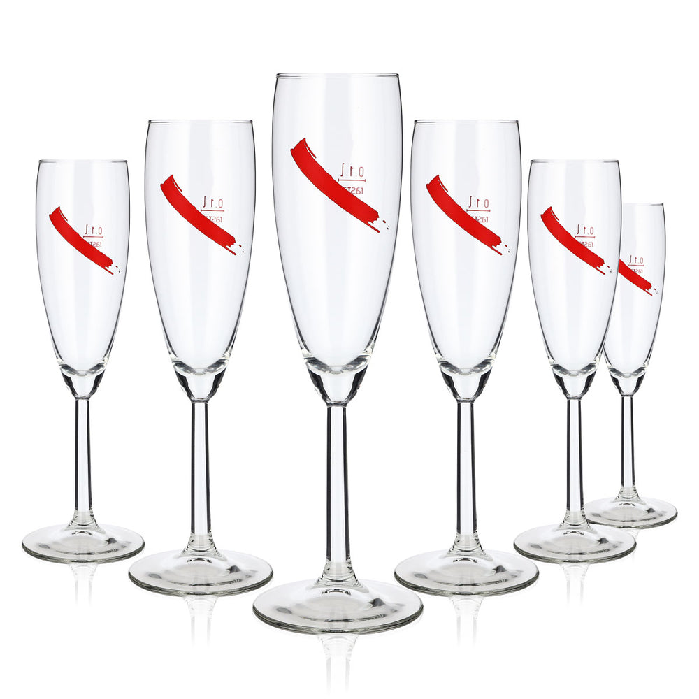 6 Mumm Champagne Glasses, 0.1 L, Angled Logo, Red, Magnum Rastal (Set of 6)