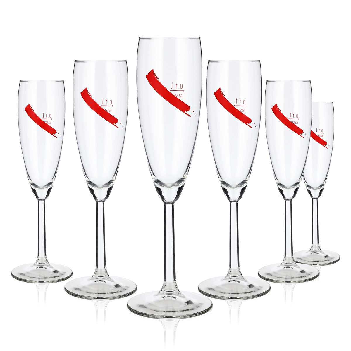 6 Mumm Champagne Glasses, 0.1 L, Angled Logo, Red, Magnum Rastal (Set of 6)