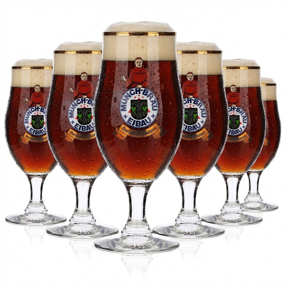 6x Münchbräu Eibau beer glass 0.3l trophy/tulip with gold rim Böckling