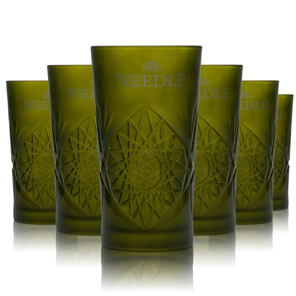 6x Needle Gin Long Drink Glass 0.3L Masterpiece Frosted Green Cup Glasses Tonic