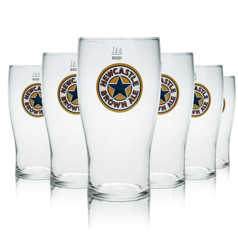 6x Newcastle Brown Ale beer glass 0.5l pint glass tumbler glass brewery gastro calibrated