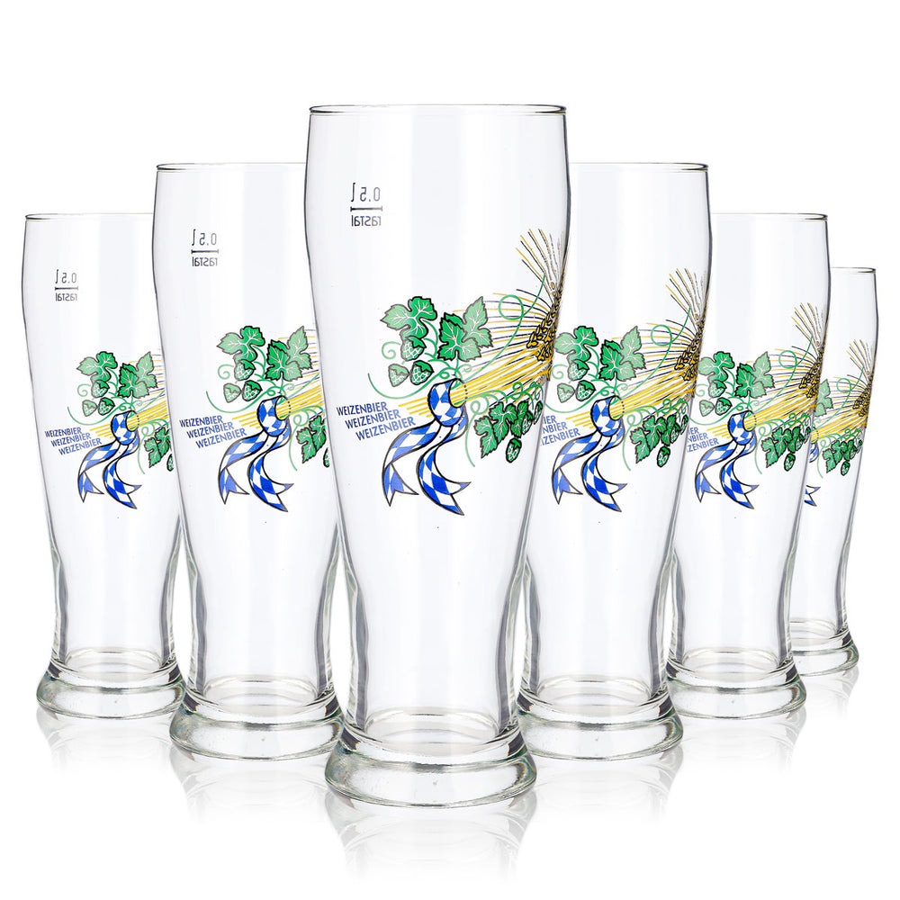 6 No-Name Beer Glasses, 0.5 L, Wheat Beer, Rastal (Set of 6)