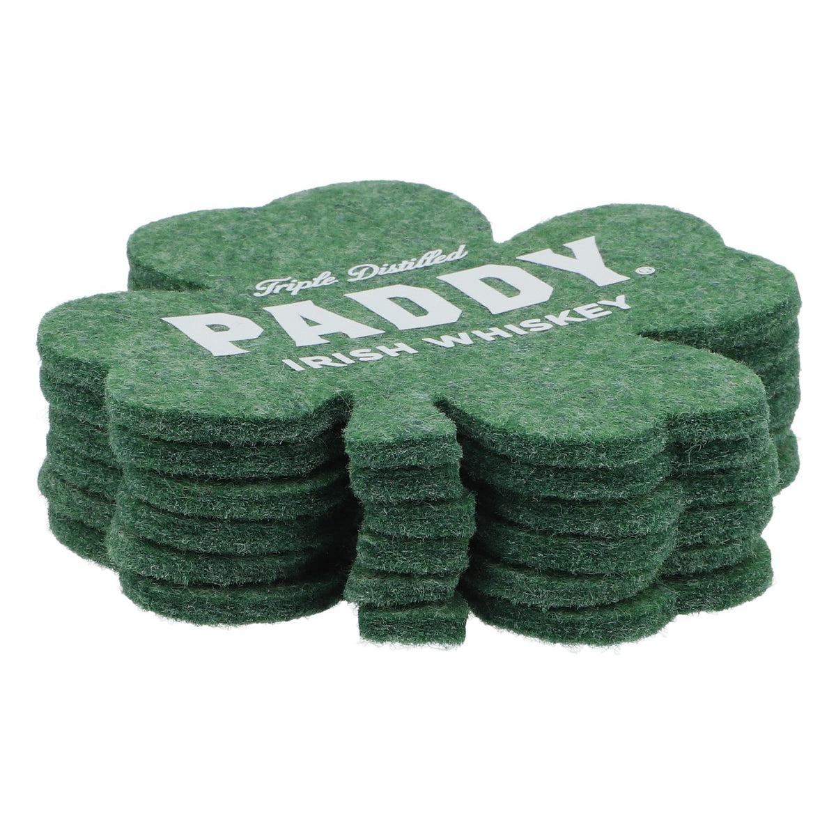 6x Paddy Whiskey Coasters Glass Coasters Felt Shamrock Shape Green