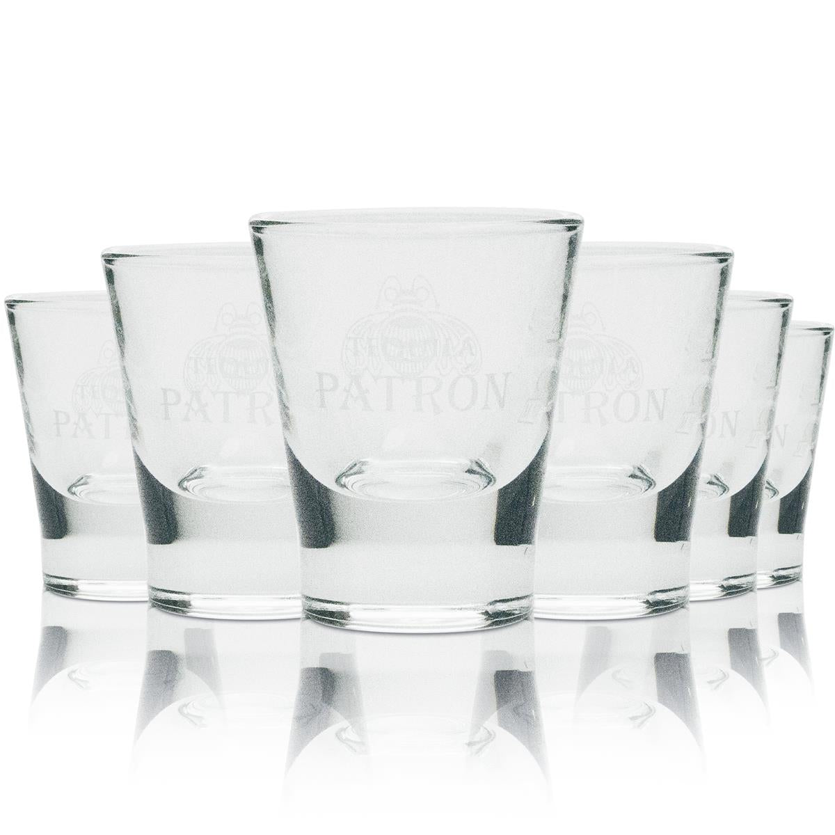 6x Patron Tequila Glass Shot with White Lettering