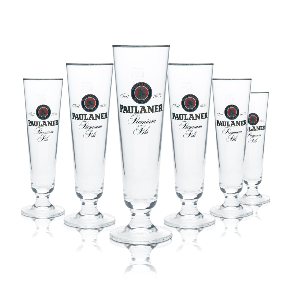 6x Paulaner beer glass 0.2 l tulip glass with gold rim, pilsner glasses, gastro brewery bar
