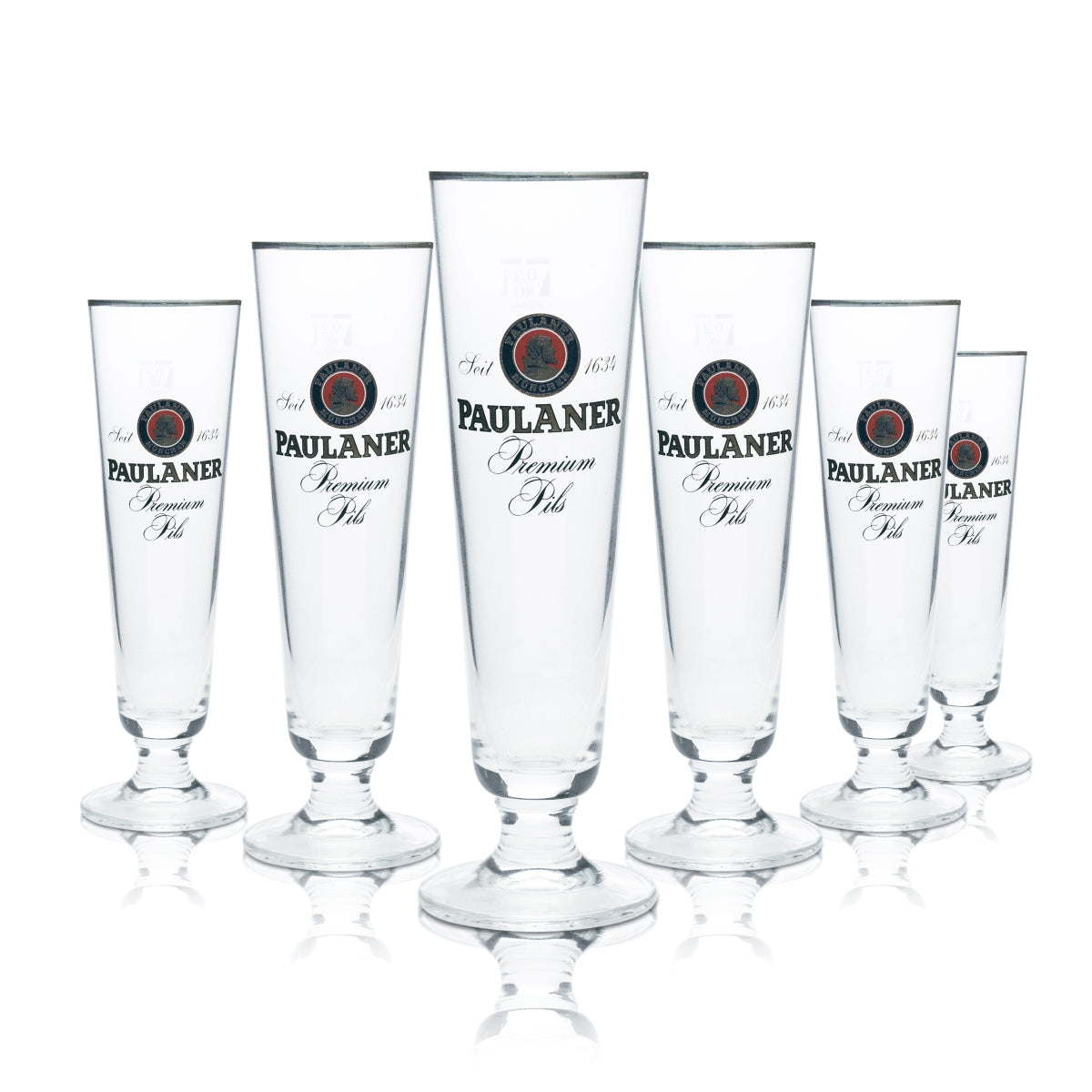 6x Paulaner beer glass 0.2 l tulip glass with gold rim, pilsner glasses, gastro brewery bar