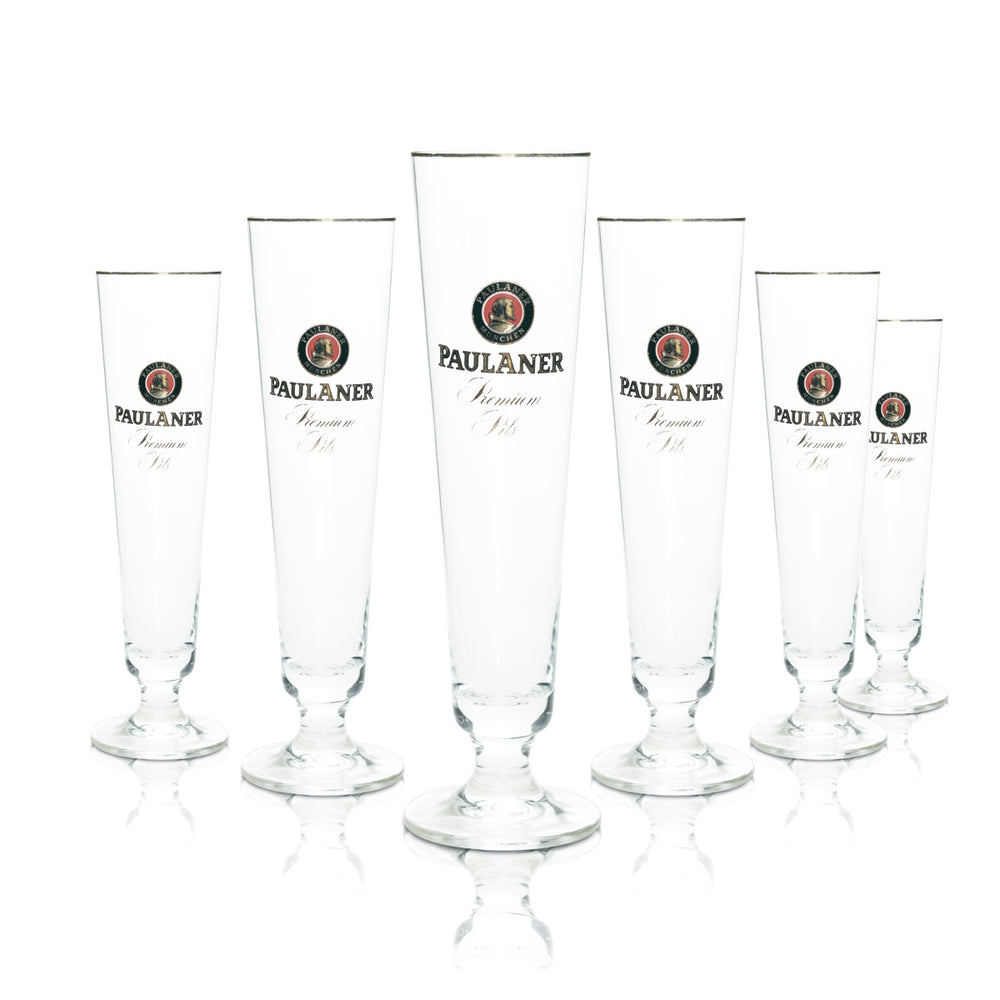 6x Paulaner Beer Glass Goblet 0.3l Gold Rim Rastal Trophy Glasses Tulip Pilsner Light