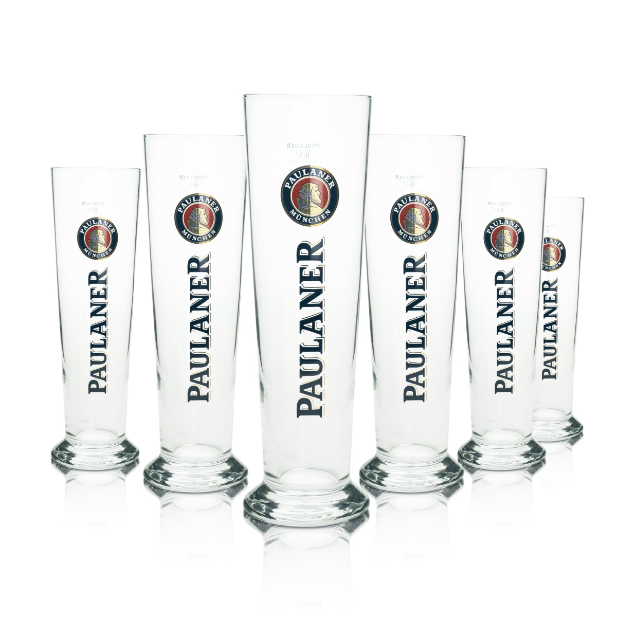 6x Paulaner Beer Glass Wheat 0.5l Logo with Gold Rastal