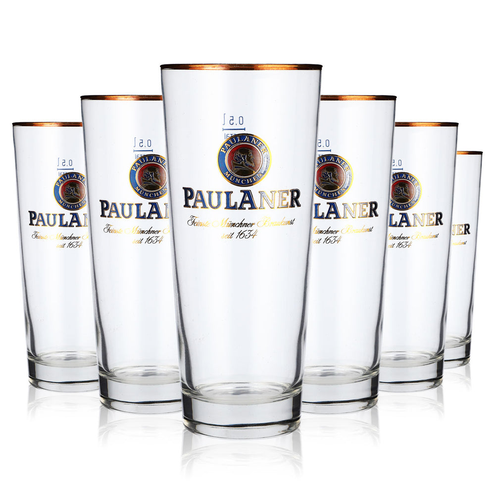 6x Paulaner Weissbier beer glasses Frankonia 0.5l with gold rim
