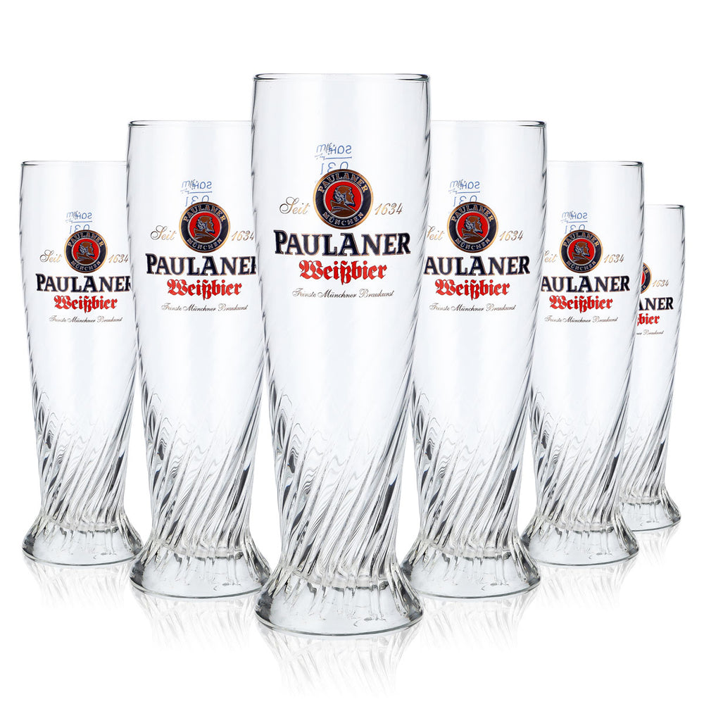 6x Paulaner Weissbier beer glasses Weissbier glass Relief beer glass 0.3l gold