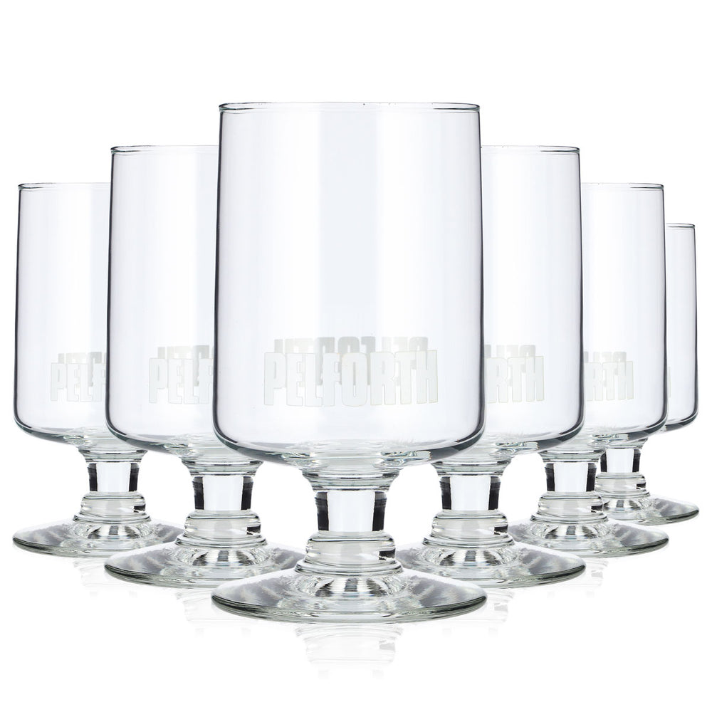 6 Pelforth Beer Glasses, 0.34 L, Goblet-Shaped, White Logo