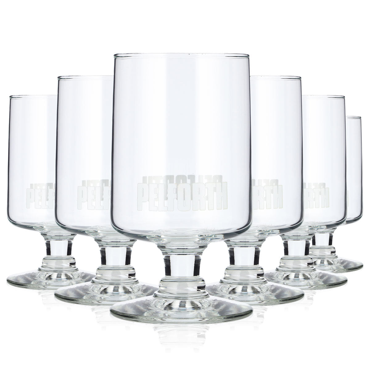 6 Pelforth Beer Glasses, 0.34 L, Goblet-Shaped, White Logo