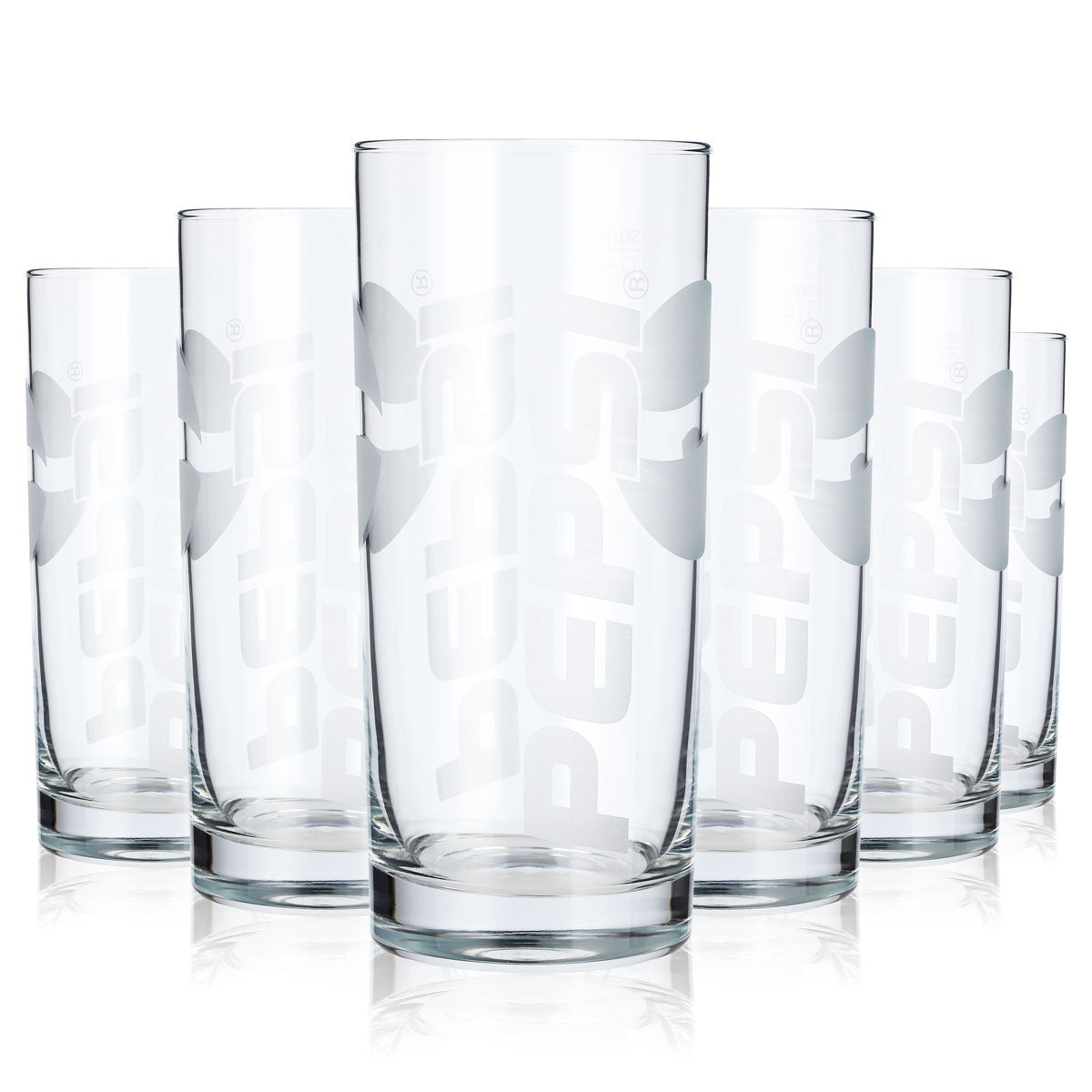 6 Pepsi Soft Drink Glasses, 0.5 L, Large Vertical "Sahm" Lettering (Set of 6)