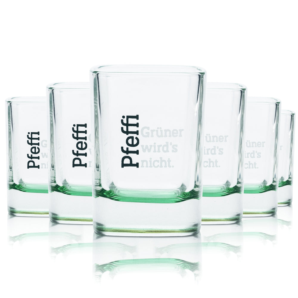6x Pfeffi Glass 4cl Shots Short Shot Glasses Nordbrand Green Mint Pub