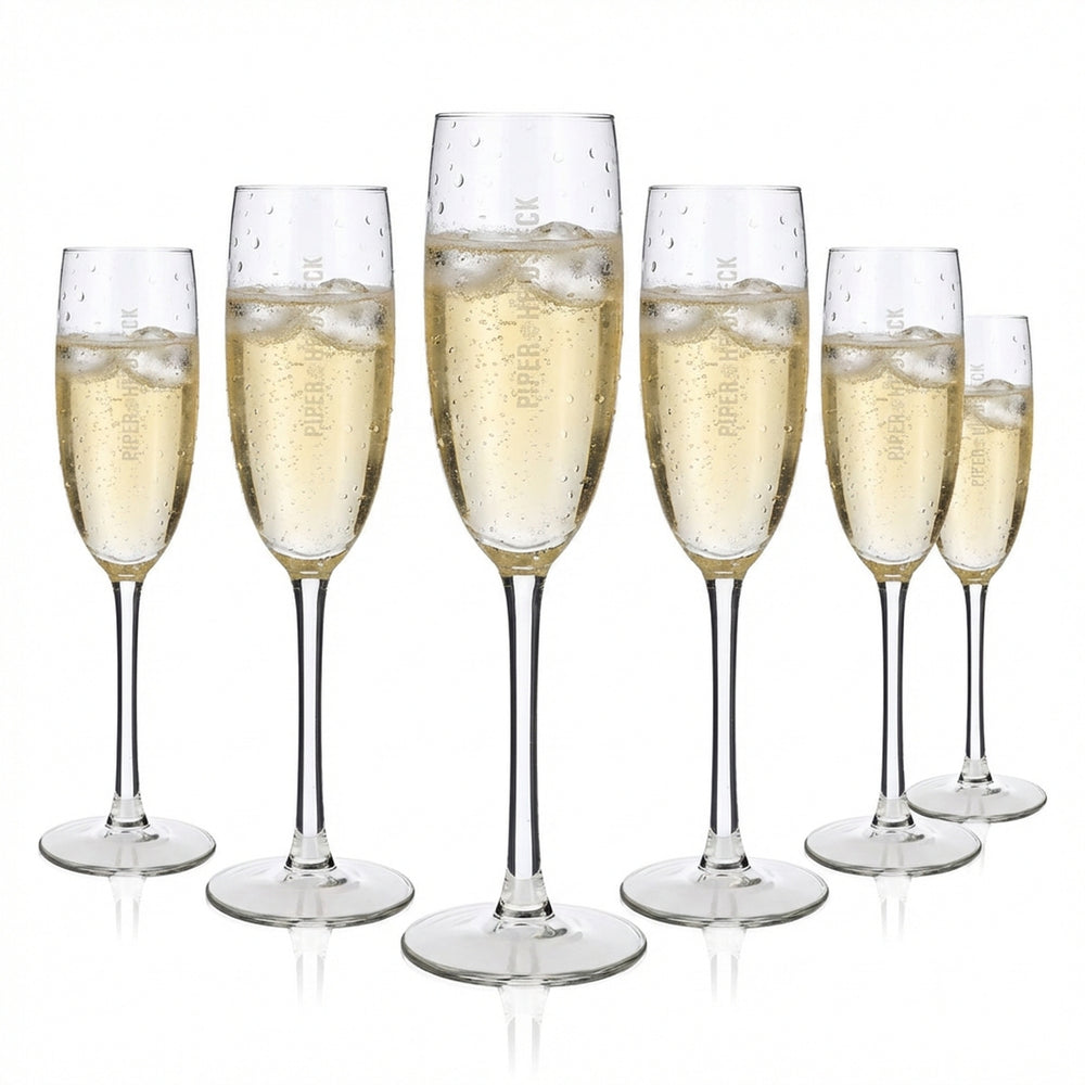6x Piper-Heidsieck Champagne Glass 0.1l Flute Glass Logo Satin Finish Vertical