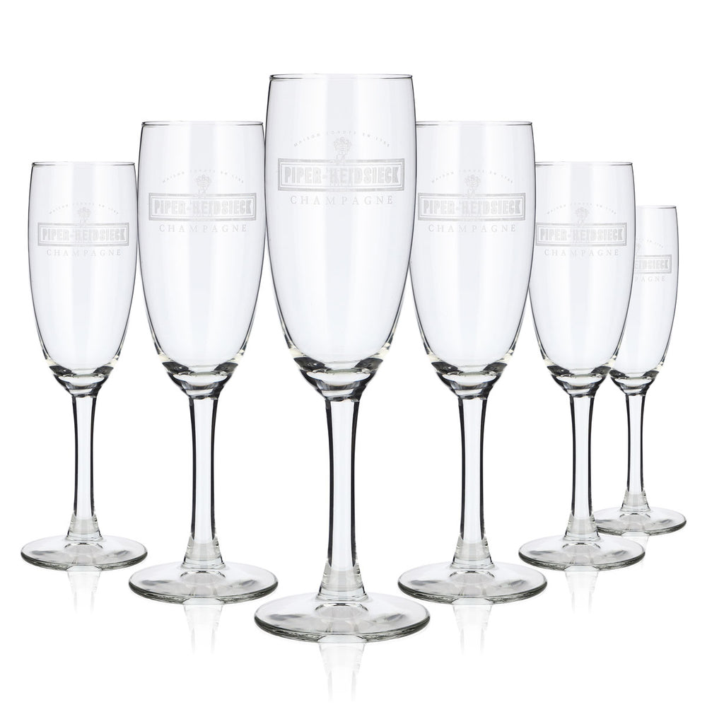 6 Piper-Heidsieck Champagne Glasses, 0.1 L, White Logo (Set of 6)