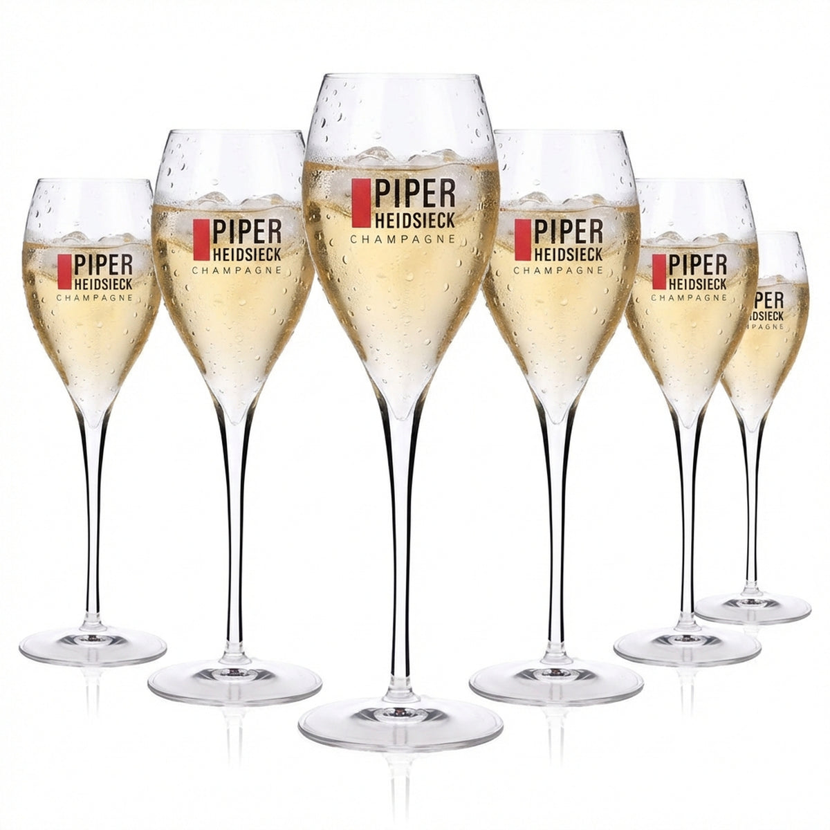 6x Piper-Heidsieck glass champagne flutes, 0.17 l, red rectangle, Lehmann Opale 17