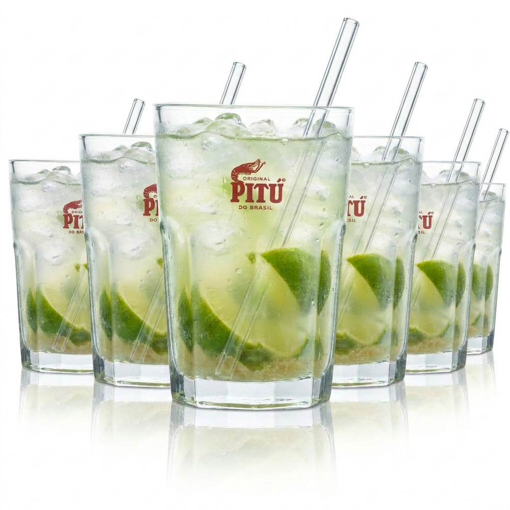 6x Pitu Cachaca Glass 0.3l Long Drink Cocktail Caipi Mojito Glasses Bar Gastro Rum