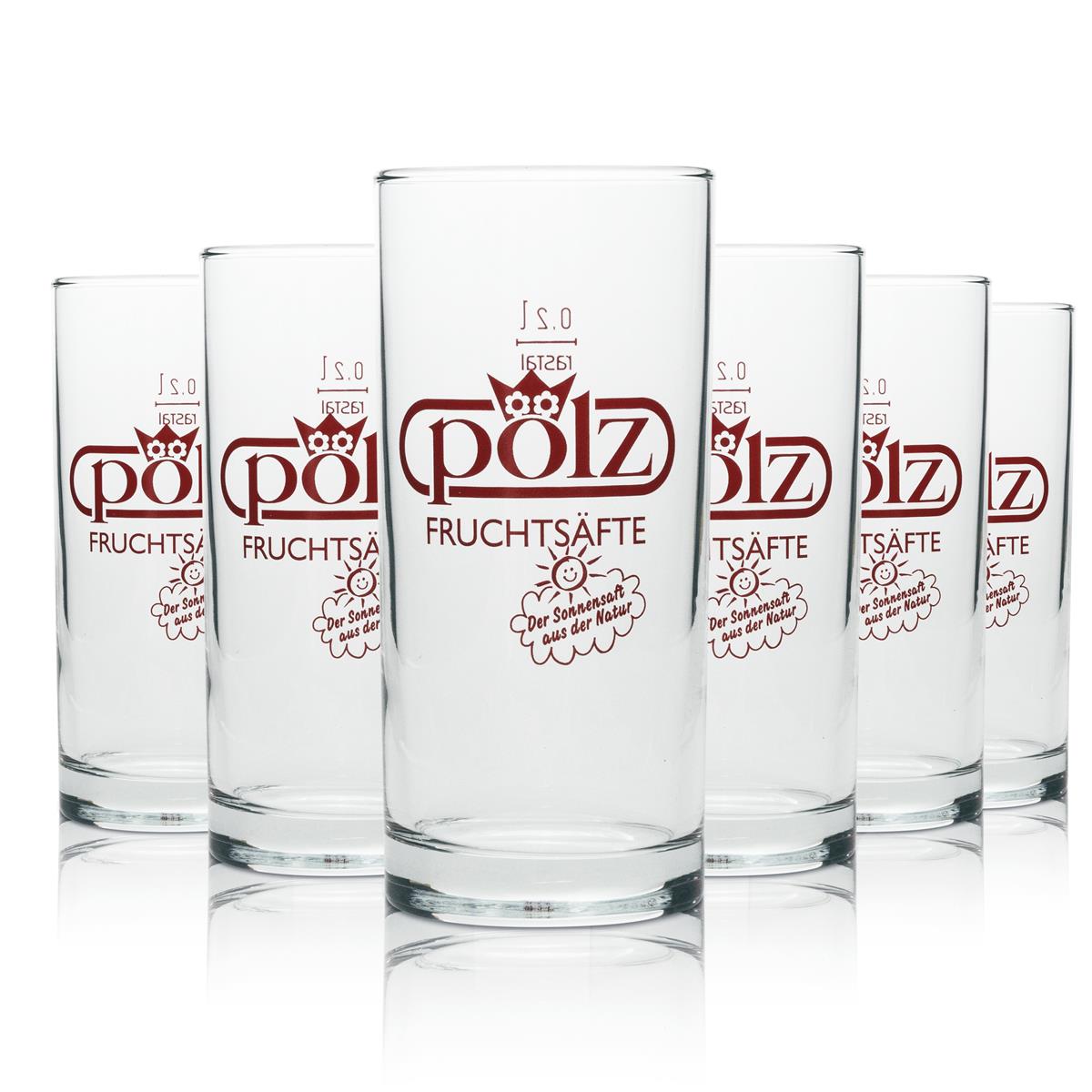 6x Pölz juice glass 0.2l red lettering