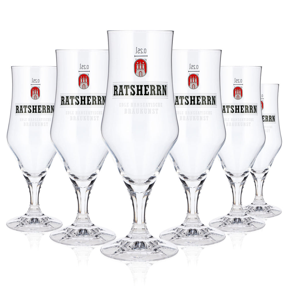 6x Ratsherrn Beer Glasses, 0.25 L, Goblet-Style, White Logo, Rastal Beer Glasses (Set of 6)