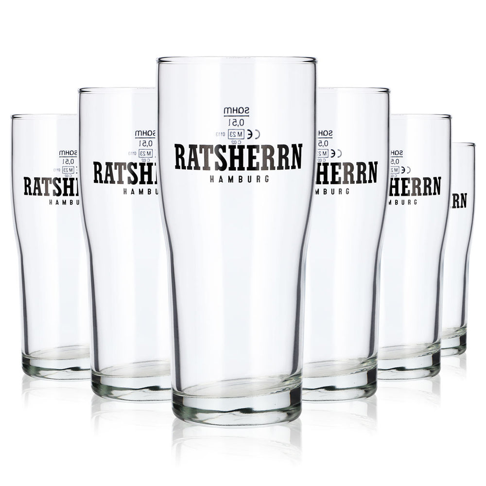 6x Ratsherrn Beer Glasses, 0.5 L, Hamburg Brewhouse Sahm Beer Glasses (Set of 6)